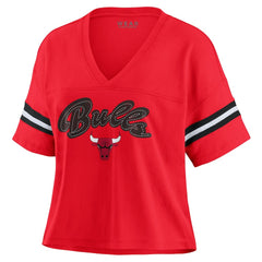 Chicago Bulls WEAR by Erin Andrews Women's Plus Size Color Block Boxy V-Neck T-Shirt sale