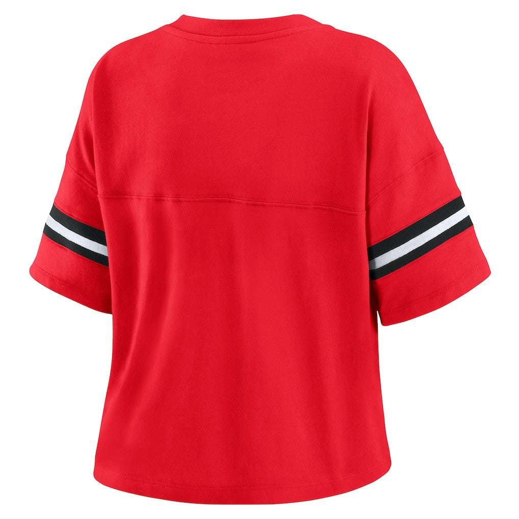 Chicago Bulls WEAR by Erin Andrews Women's Plus Size Color Block Boxy V-Neck T-Shirt sale