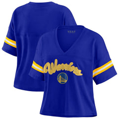 Golden State Warriors WEAR by Erin Andrews Women's Plus Size Color Block Boxy V-Neck T-Shirt sale