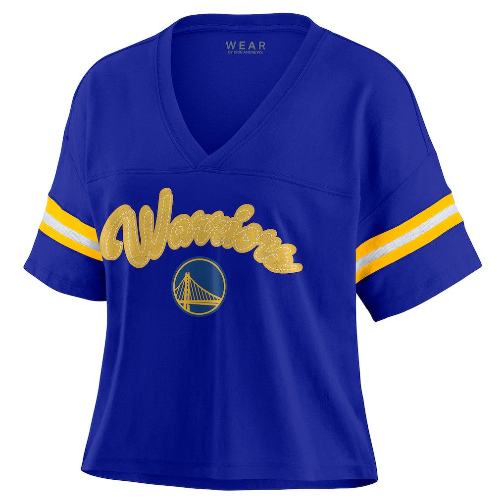 Golden State Warriors WEAR by Erin Andrews Women's Plus Size Color Block Boxy V-Neck T-Shirt sale