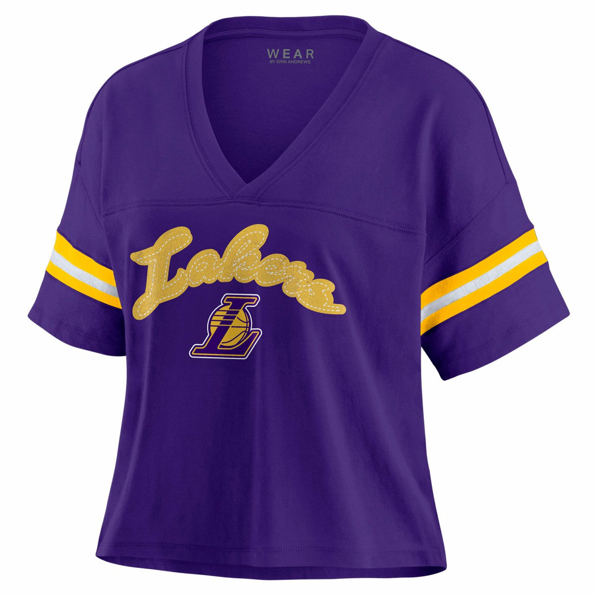 Los Angeles Lakers WEAR by Erin Andrews Women's Plus Size Color Block Boxy V-Neck T-Shirt