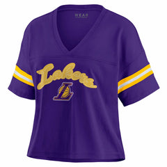 Los Angeles Lakers WEAR by Erin Andrews Women's Plus Size Color Block Boxy V-Neck T-Shirt