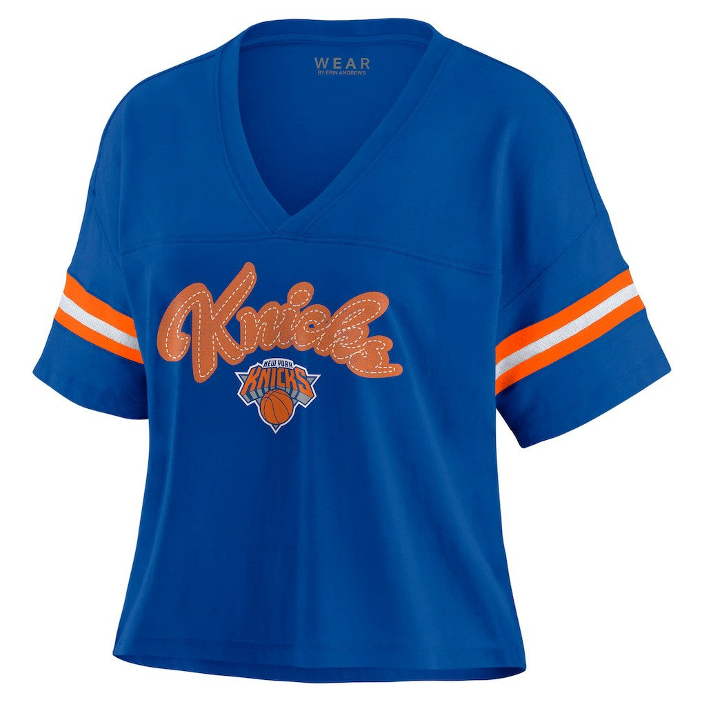 New York Knicks WEAR by Erin Andrews Women's Plus Size Color Block Boxy V-Neck T-Shirt