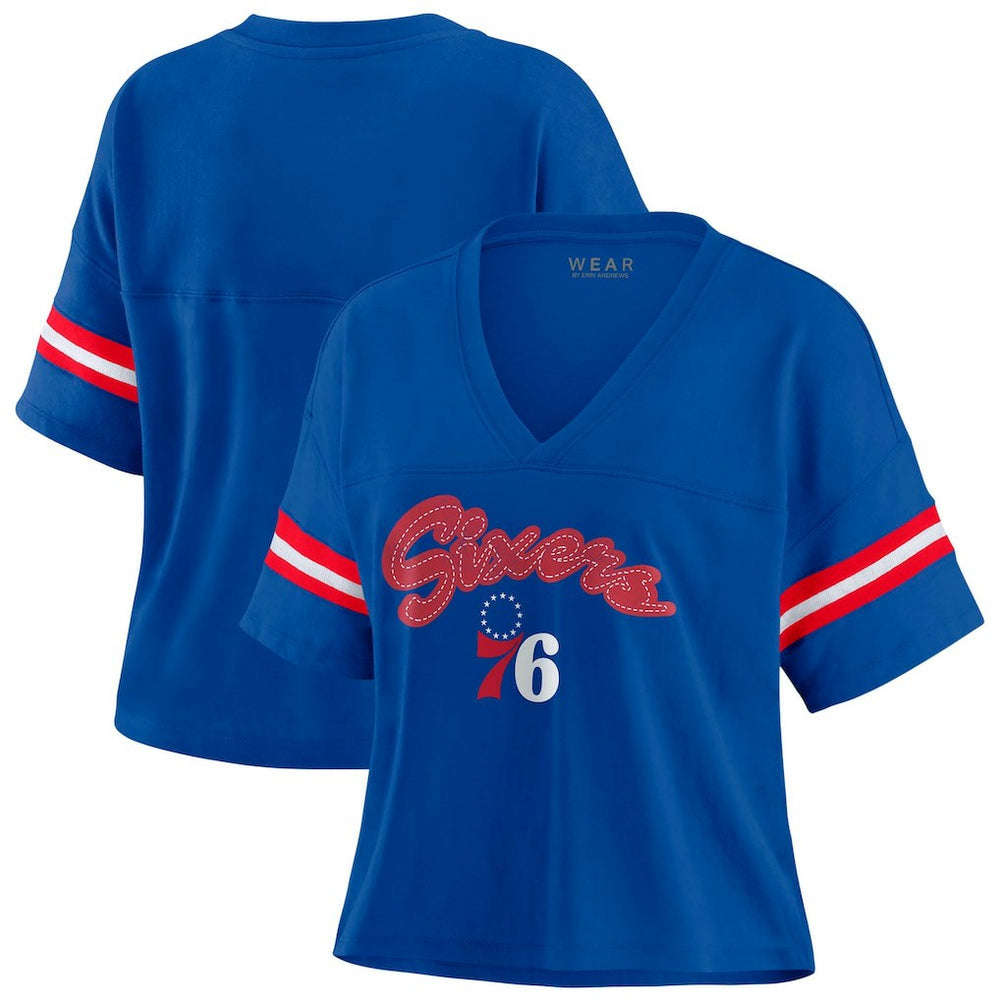 Philadelphia 76ers WEAR by Erin Andrews Women's Plus Size Color Block Boxy V-Neck T-Shirt