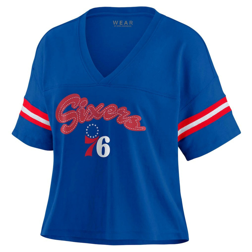 Philadelphia 76ers WEAR by Erin Andrews Women's Plus Size Color Block Boxy V-Neck T-Shirt