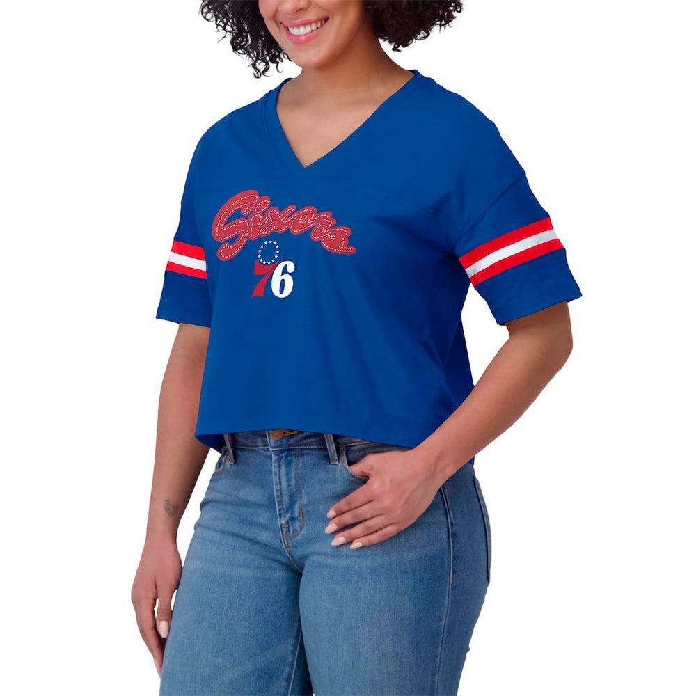 Philadelphia 76ers WEAR by Erin Andrews Women's Plus Size Color Block Boxy V-Neck T-Shirt