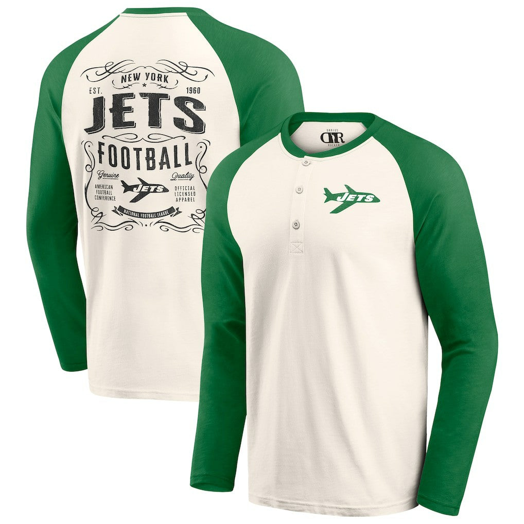 Darius Rucker Collection Raglan Henley Long Sleeve T-Shirt - New York Jets T-shirts