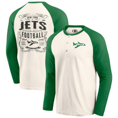 Darius Rucker Collection Raglan Henley Long Sleeve T-Shirt - New York Jets T-shirts