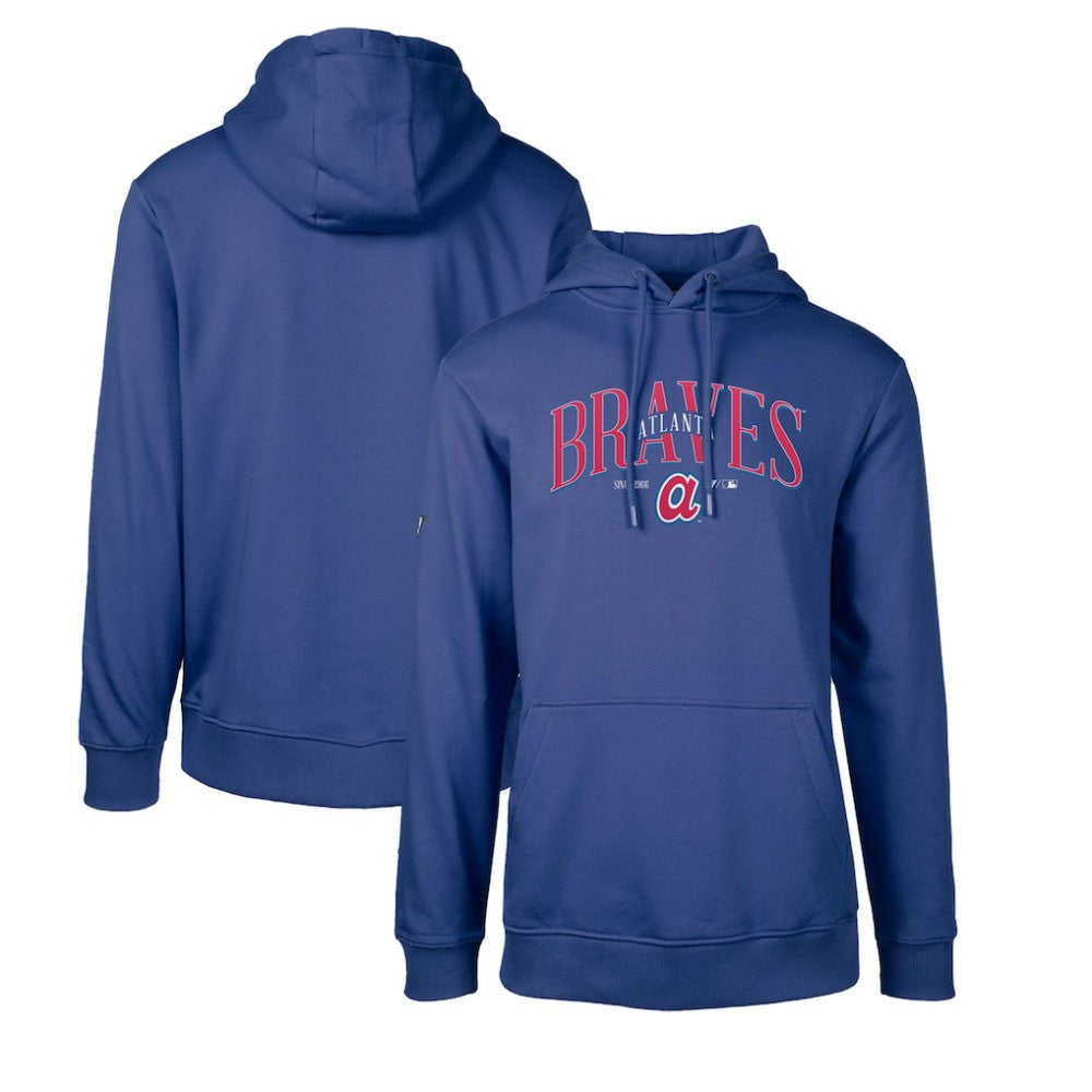 Royal Atlanta Braves Levelwear Cooperstown Collection Podium Retro Spellout Pullover Hoodie