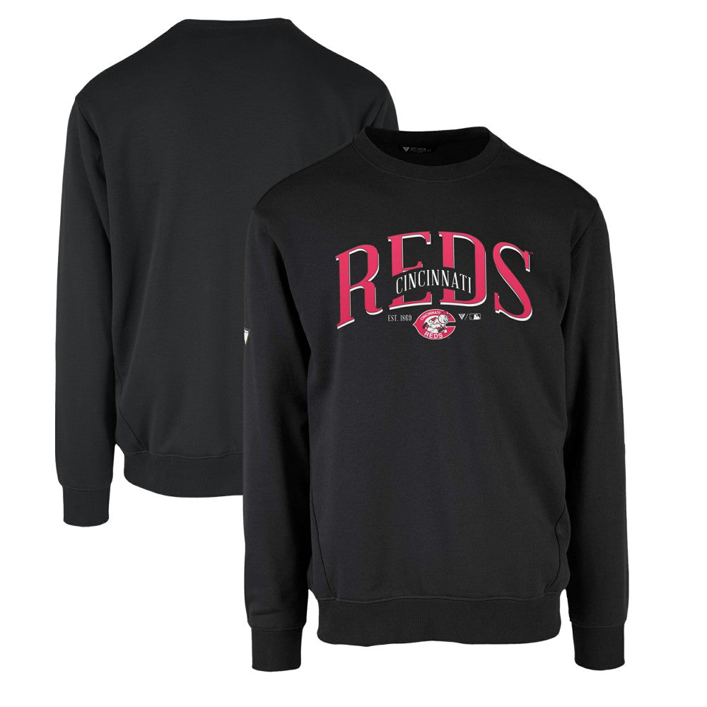 Black Cincinnati Reds Levelwear Zane Cooperstown Collection Retro Spellout Pullover Sweatshirt