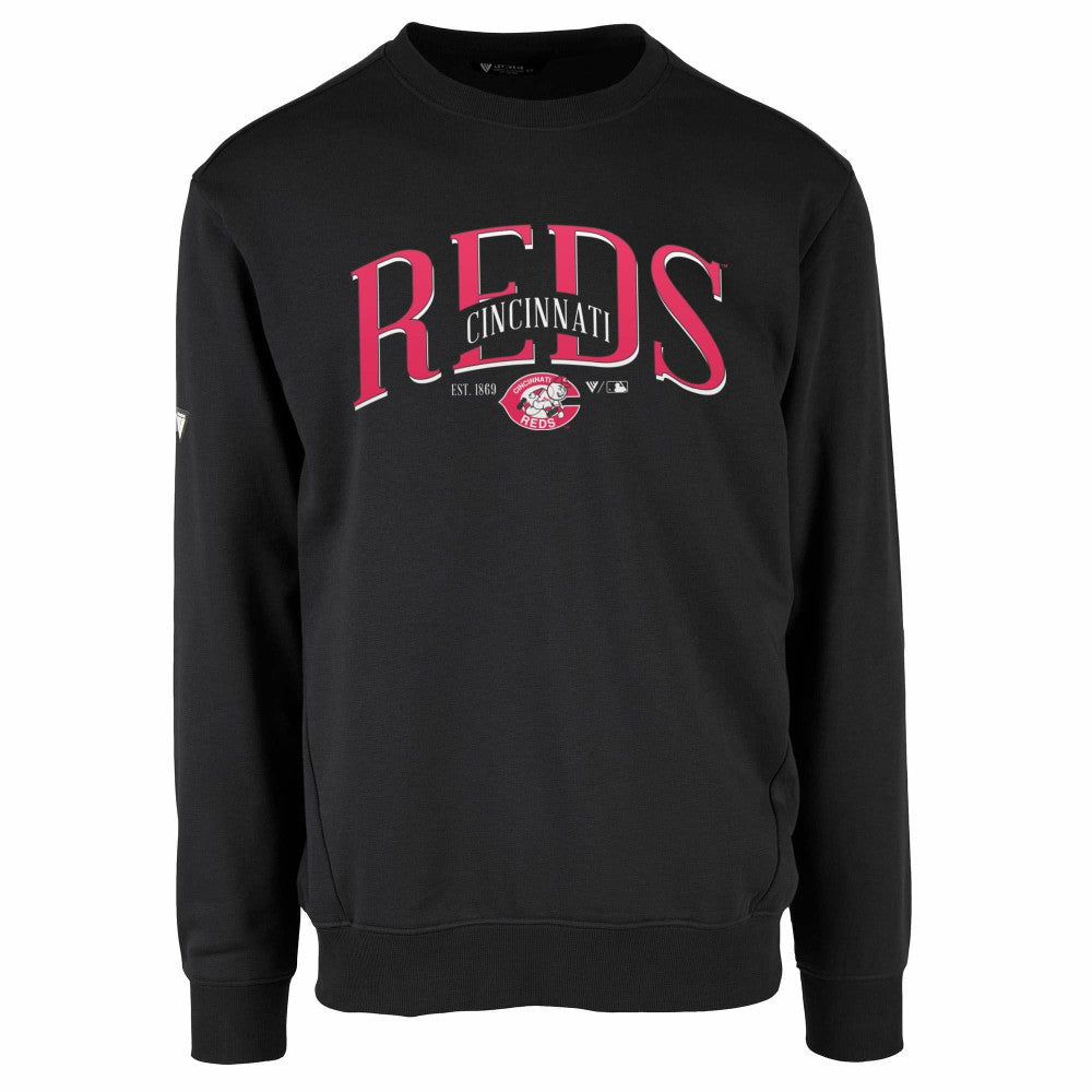 Black Cincinnati Reds Levelwear Zane Cooperstown Collection Retro Spellout Pullover Sweatshirt