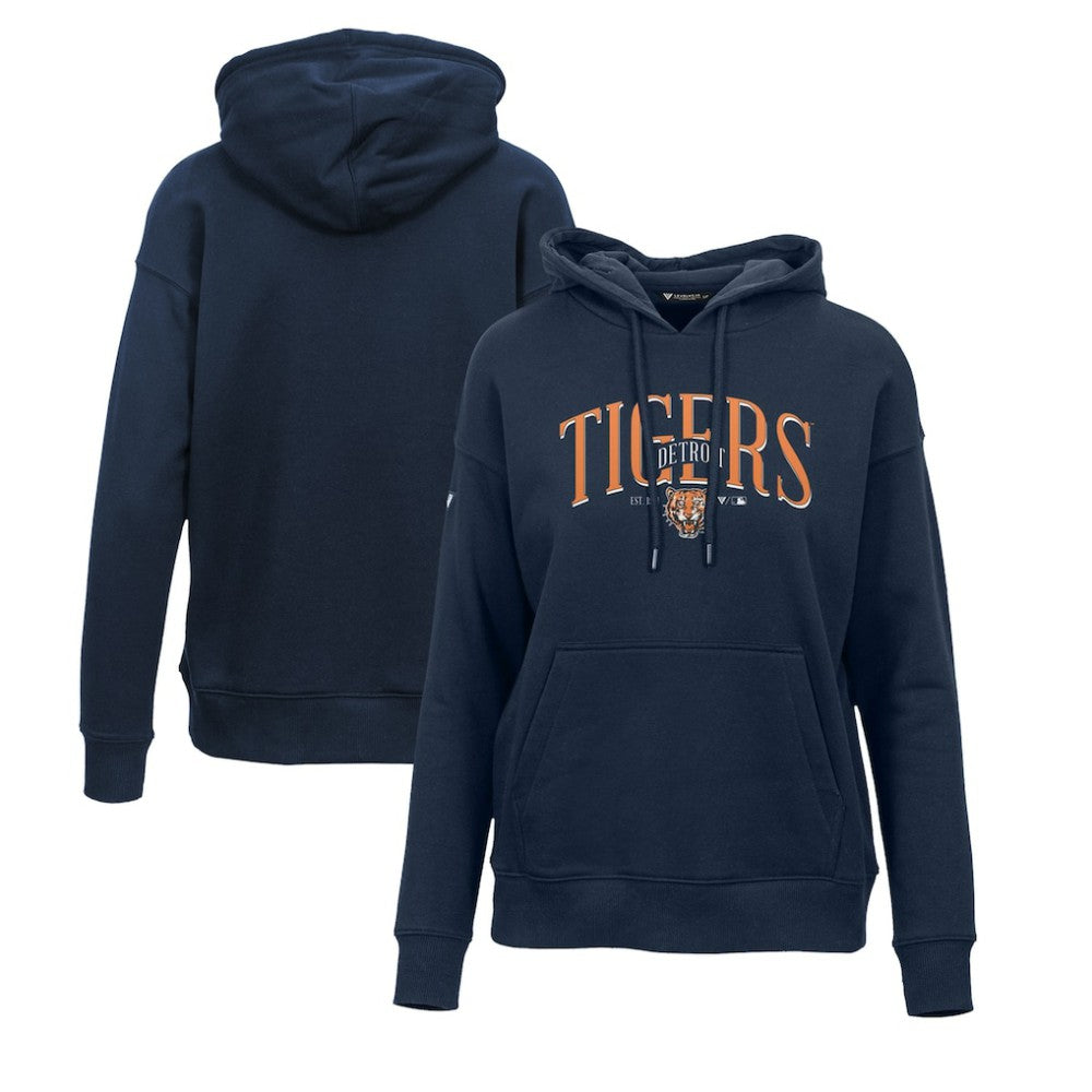 Navy Detroit Tigers Levelwear Women's Adorn Cooperstown Collection Retro Spellout Pullover Hoodie
