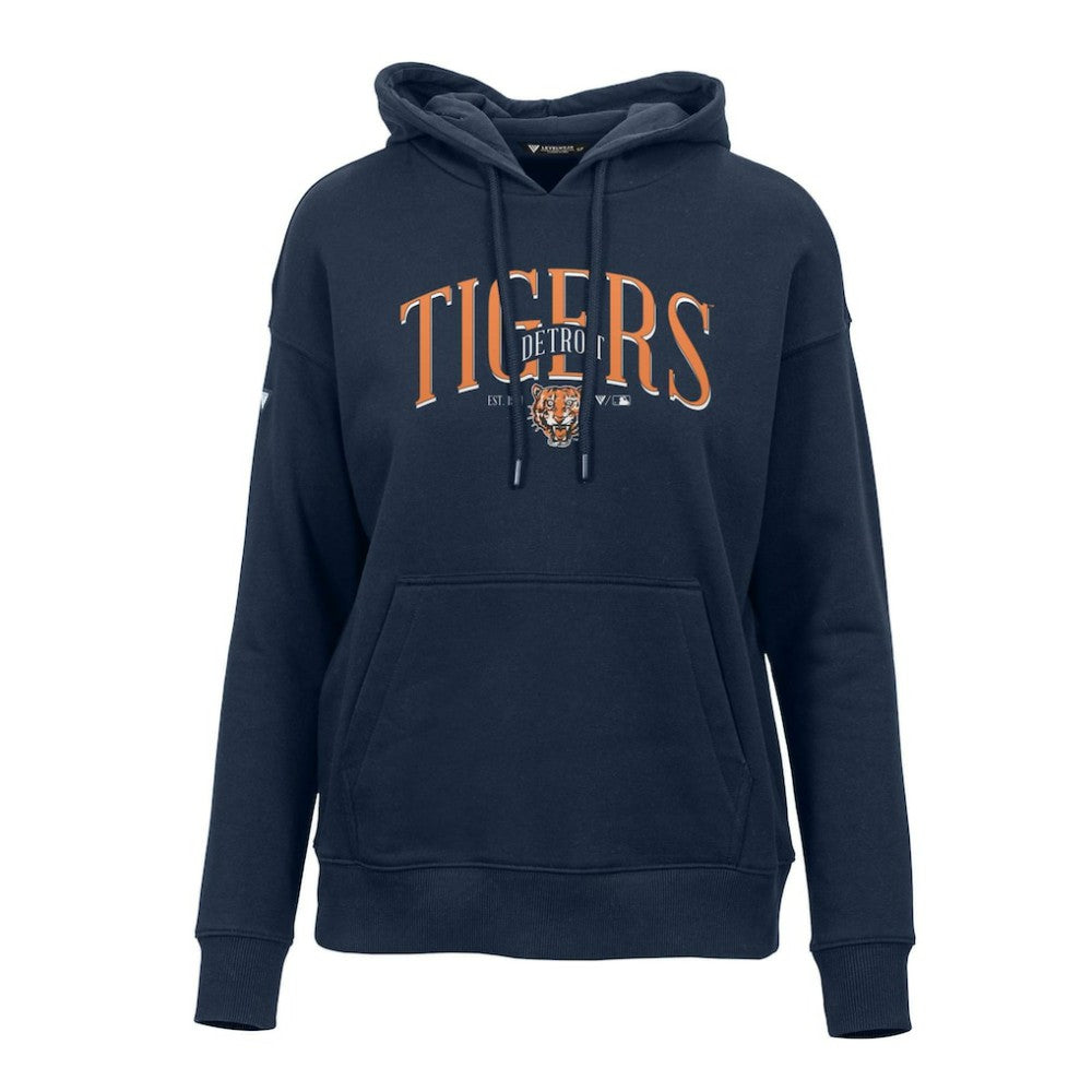 Navy Detroit Tigers Levelwear Women's Adorn Cooperstown Collection Retro Spellout Pullover Hoodie
