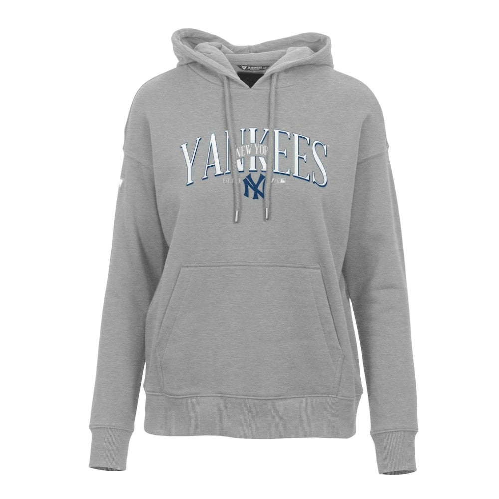 Gray New York Yankees Levelwear Women's Adorn Cooperstown Collection Retro Spellout Pullover Hoodie
