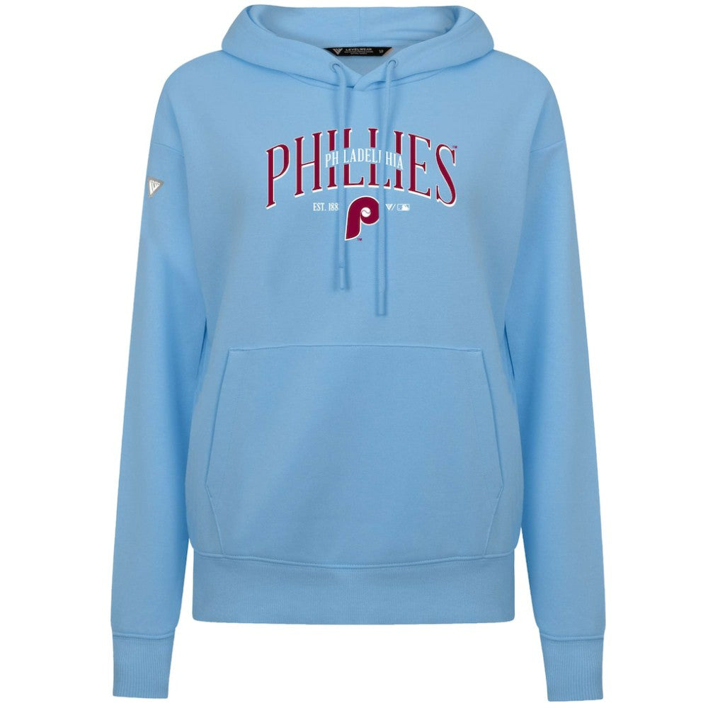 Blue Philadelphia Phillies Levelwear Women's Adorn Cooperstown Collection Retro Spellout Pullover Hoodie