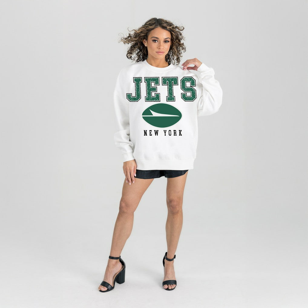 Gameday Couture Women's Sunday Drives Oversized Crewneck Pullover Sweatshirt - New York Jets Pullover