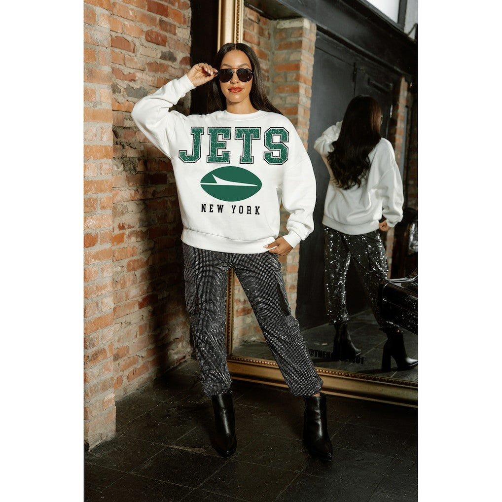 Gameday Couture Women's Sunday Drives Oversized Crewneck Pullover Sweatshirt - New York Jets Pullover