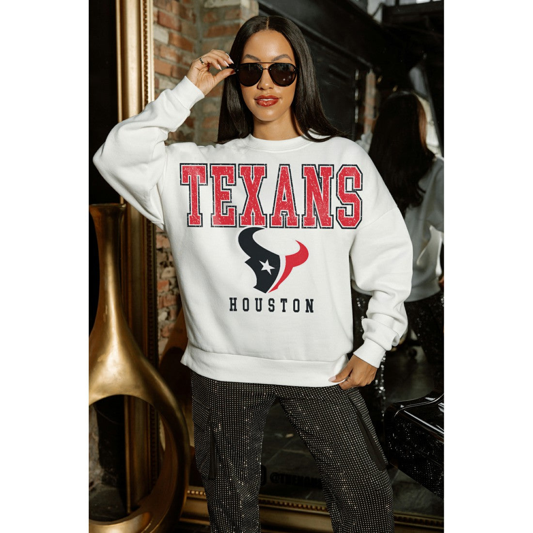 Gameday Couture Women's Sunday Drives Oversized Crewneck Pullover Sweatshirt - Houston Texans Pullover