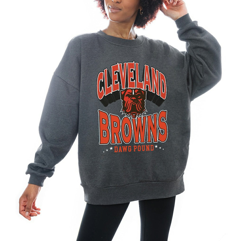 Gameday Couture Women's Oversized Long Weekend Premium Fleece Drop Shoulder Pullover Sweatshirt - Cleveland Browns Pullover