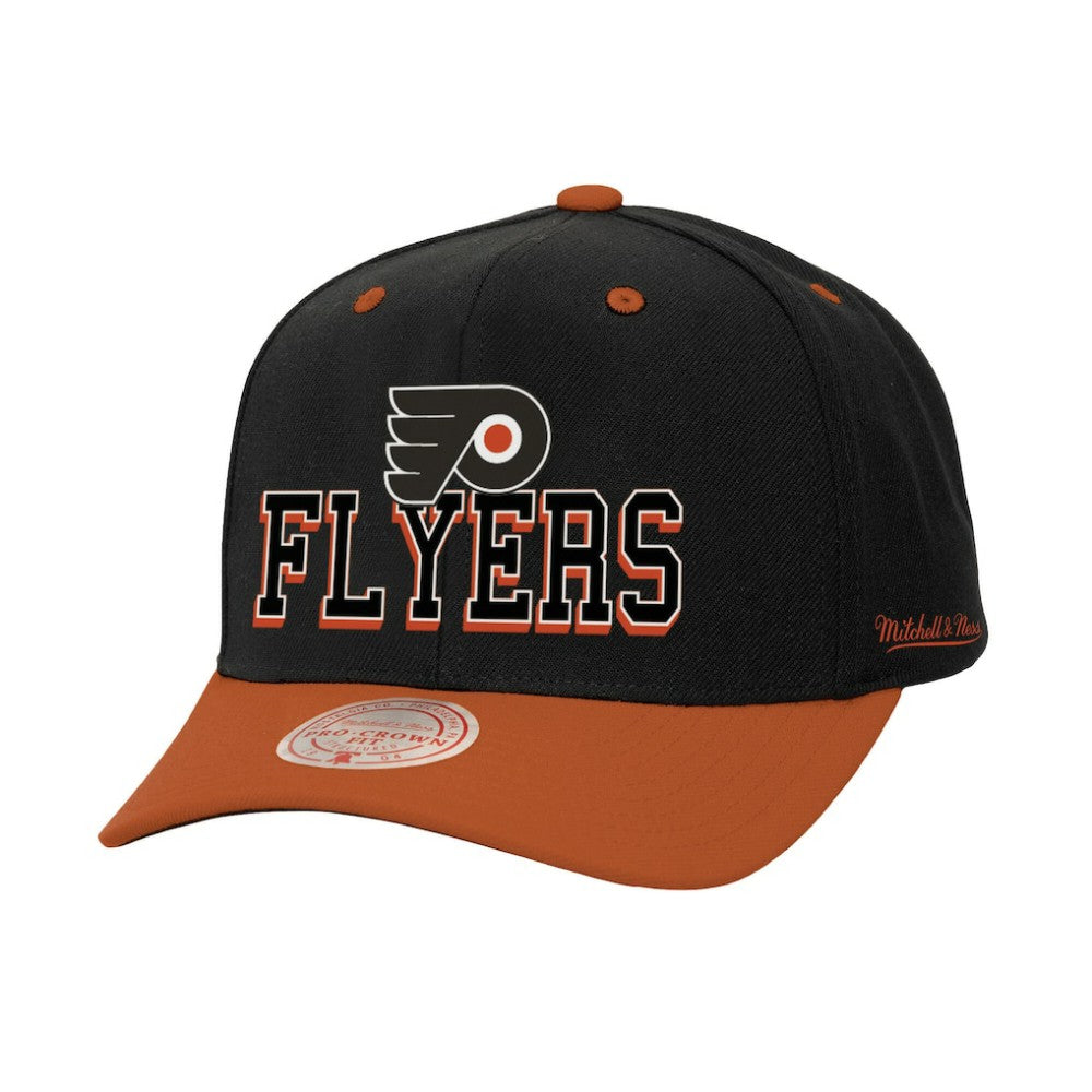 NHL Philadelphia Flyers Mitchell & Ness Backside Script 2-Tone Pro Crown Adjustable Hat