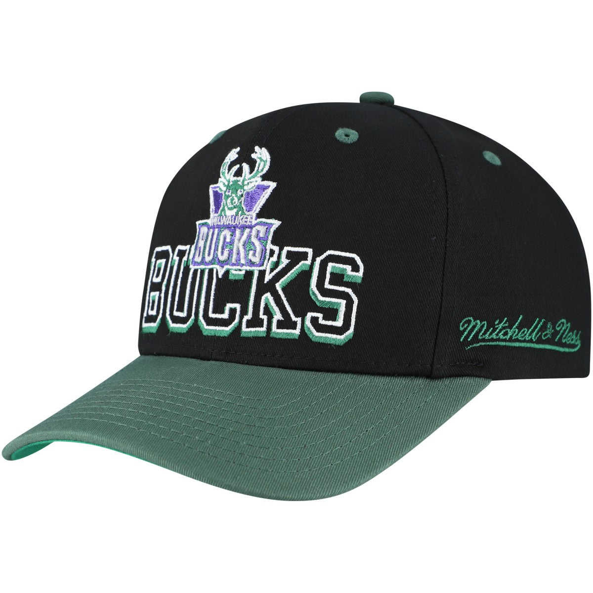 Mitchell & Ness Milwaukee Bucks Backside Script Two-Tone Pro Crown Adjustable Hat