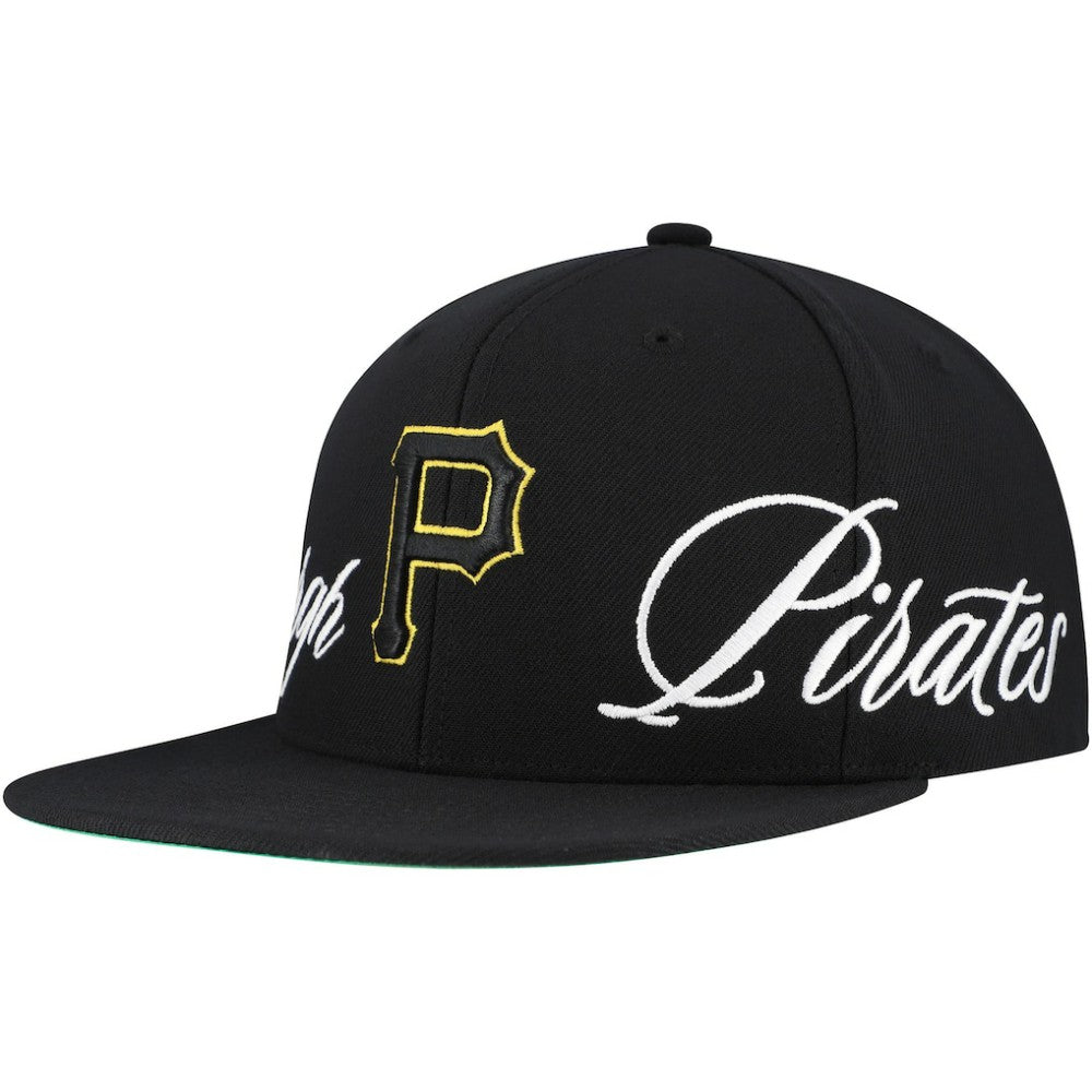 Black Pittsburgh Pirates Mitchell & Ness Just Don x MLB Lux Script Snapback Hat