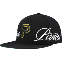 Black Pittsburgh Pirates Mitchell & Ness Just Don x MLB Lux Script Snapback Hat