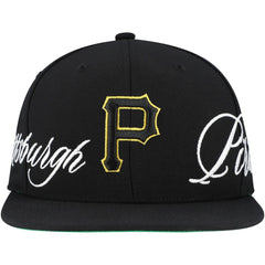 Black Pittsburgh Pirates Mitchell & Ness Just Don x MLB Lux Script Snapback Hat