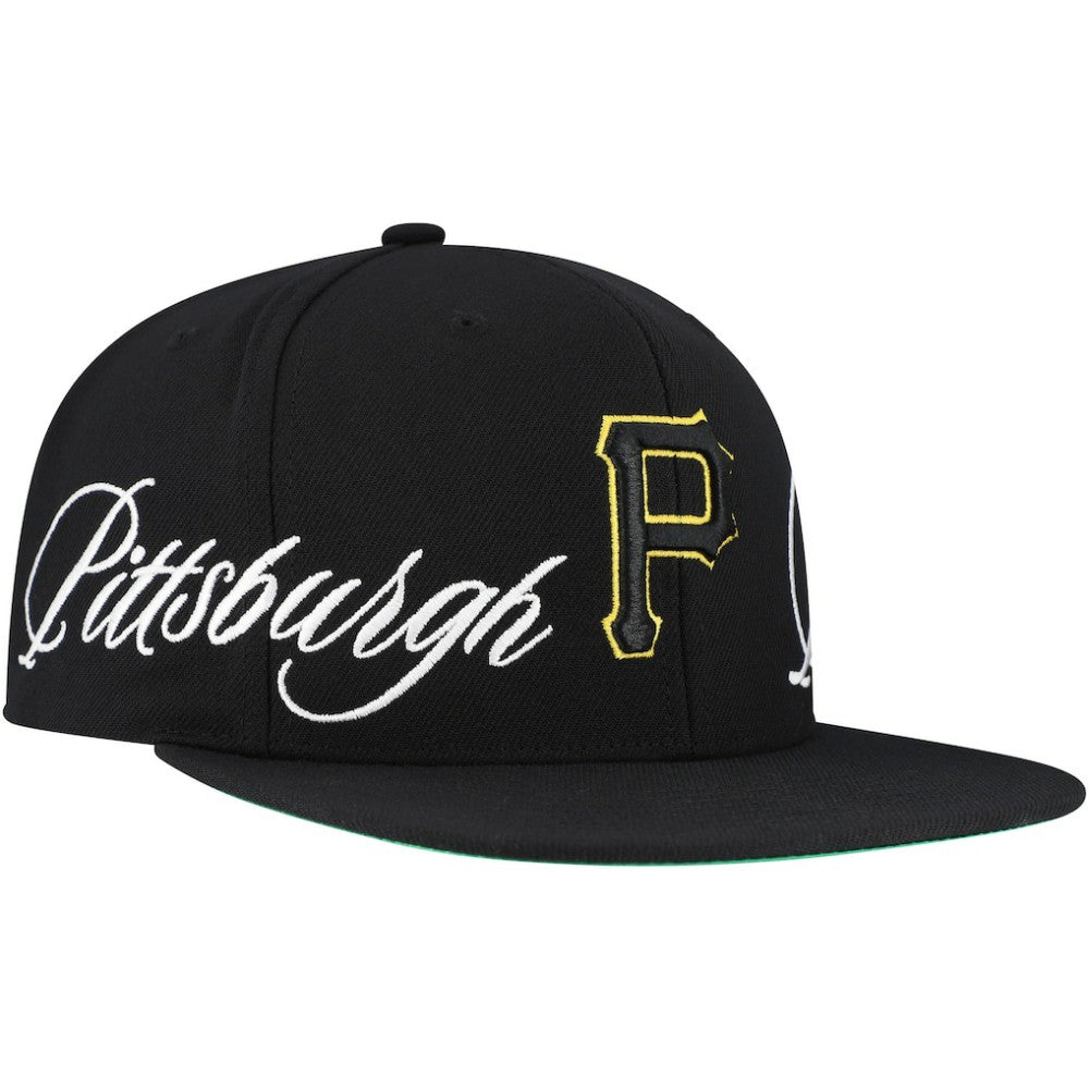 Black Pittsburgh Pirates Mitchell & Ness Just Don x MLB Lux Script Snapback Hat
