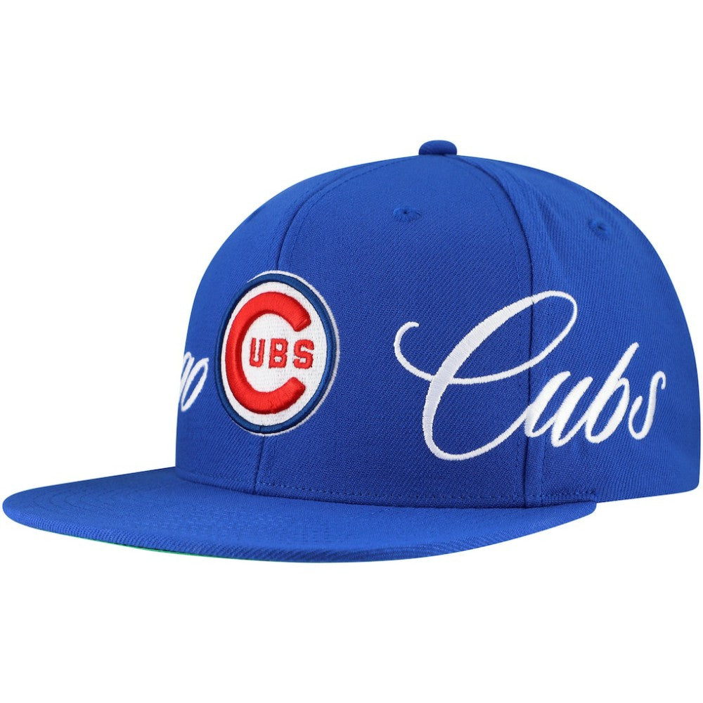 Royal Chicago Cubs Mitchell & Ness Just Don x MLB Lux Script Snapback Hat