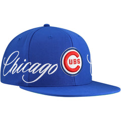 Royal Chicago Cubs Mitchell & Ness Just Don x MLB Lux Script Snapback Hat