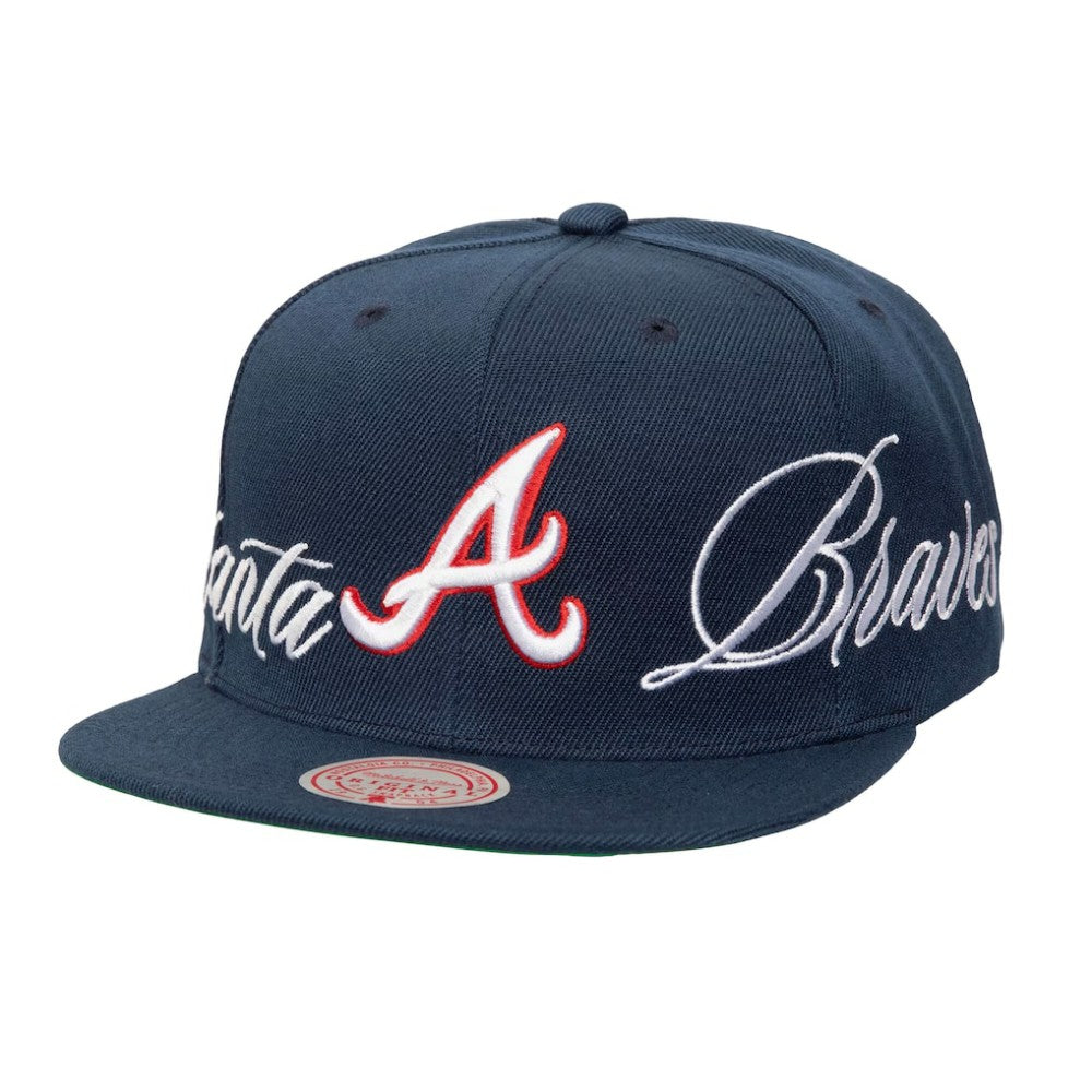 Navy Atlanta Braves Mitchell & Ness Just Don x MLB Lux Script Snapback Hat