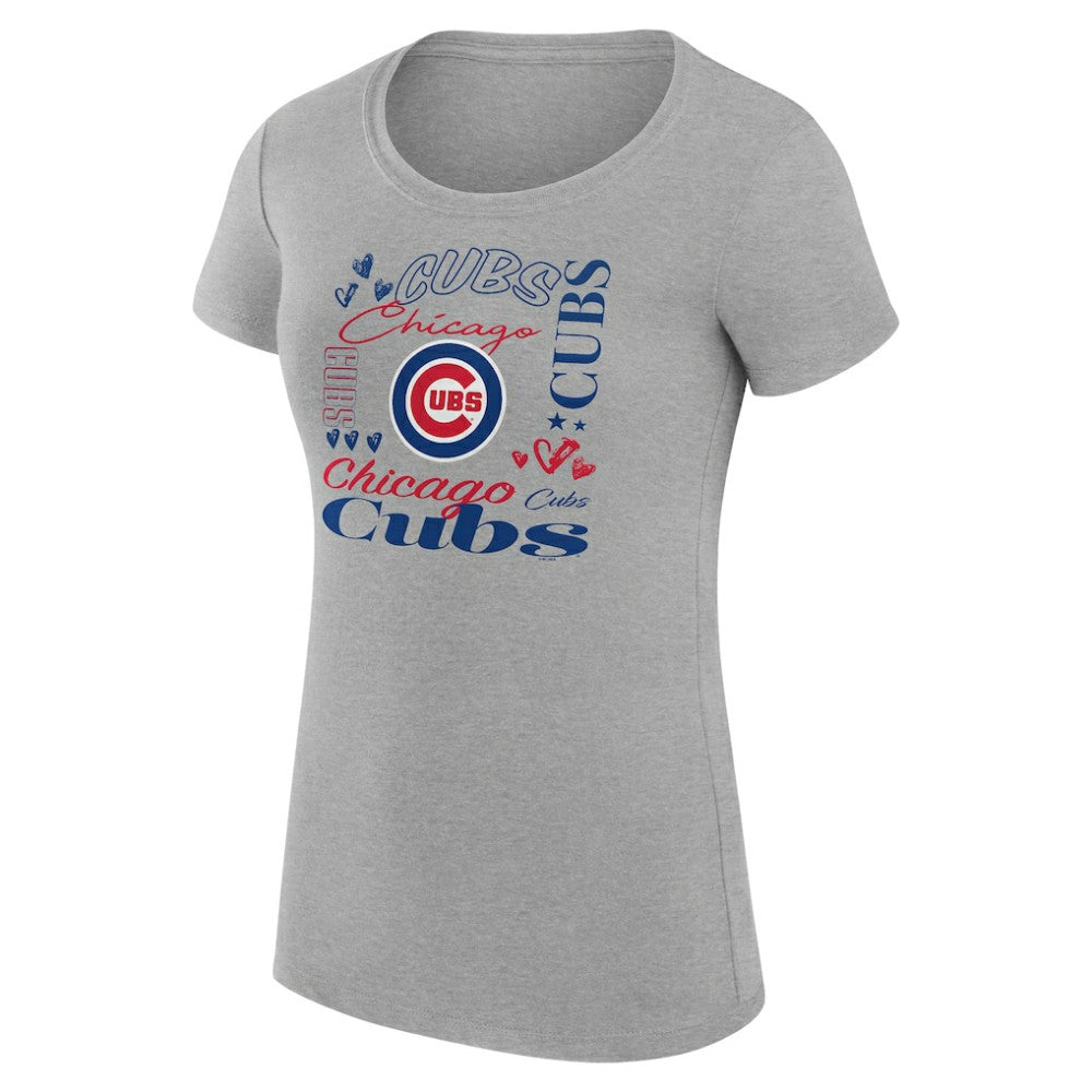 Heather Gray Chicago Cubs G-III 4Her by Carl Banks Women's Super-Slim Fit Lightweight Collage Team Graphic Crew Neck T-Shirt