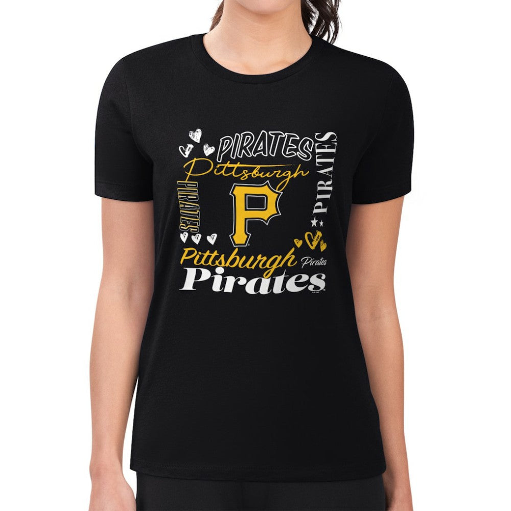 Black Pittsburgh Pirates G-III 4Her by Carl Banks Women's Super-Slim Fit Lightweight Collage Team Graphic Crew Neck T-Shirt