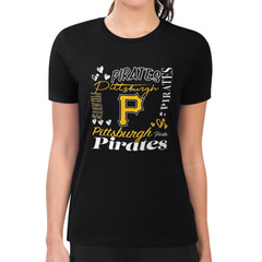 Black Pittsburgh Pirates G-III 4Her by Carl Banks Women's Super-Slim Fit Lightweight Collage Team Graphic Crew Neck T-Shirt