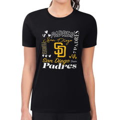 Black San Diego Padres G-III 4Her by Carl Banks Women's Super-Slim Fit Lightweight Collage Team Graphic Crew Neck T-Shirt