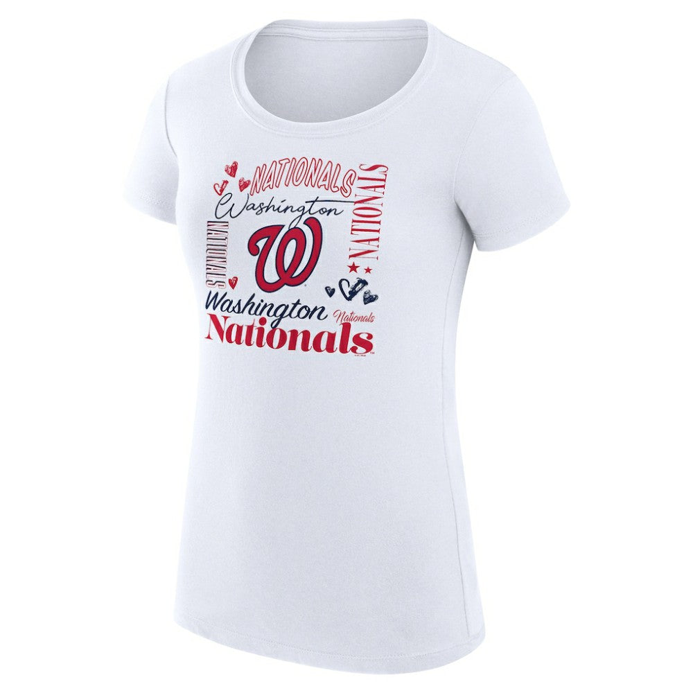 White Washington Nationals G-III 4Her by Carl Banks Women's Super-Slim Fit Lightweight Collage Team Graphic Crew Neck T-Shirt
