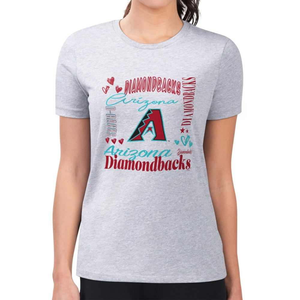 Heather Gray Arizona Diamondbacks G-III 4Her by Carl Banks Women's Super-Slim Fit Lightweight Collage Team Graphic Crew Neck T-Shirt
