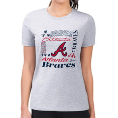 Heather Gray Atlanta Braves G-III 4Her by Carl Banks Women's Super-Slim Fit Lightweight Collage Team Graphic Crew Neck T-Shirt