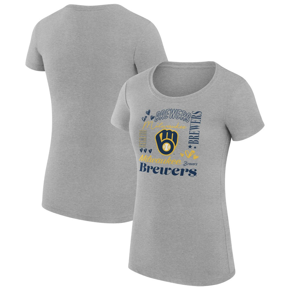 Heather Gray Milwaukee Brewers G-III 4Her by Carl Banks Women's Super-Slim Fit Lightweight Collage Team Graphic Crew Neck T-Shirt