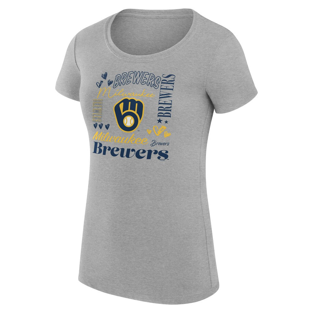 Heather Gray Milwaukee Brewers G-III 4Her by Carl Banks Women's Super-Slim Fit Lightweight Collage Team Graphic Crew Neck T-Shirt