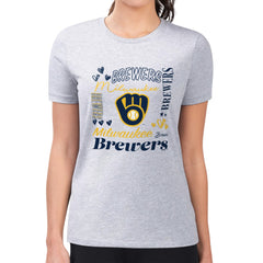 Heather Gray Milwaukee Brewers G-III 4Her by Carl Banks Women's Super-Slim Fit Lightweight Collage Team Graphic Crew Neck T-Shirt