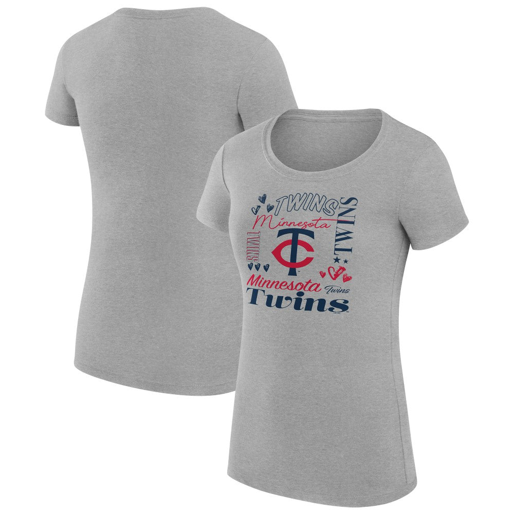 Heather Gray Minnesota Twins G-III 4Her by Carl Banks Women's Super-Slim Fit Lightweight Collage Team Graphic Crew Neck T-Shirt