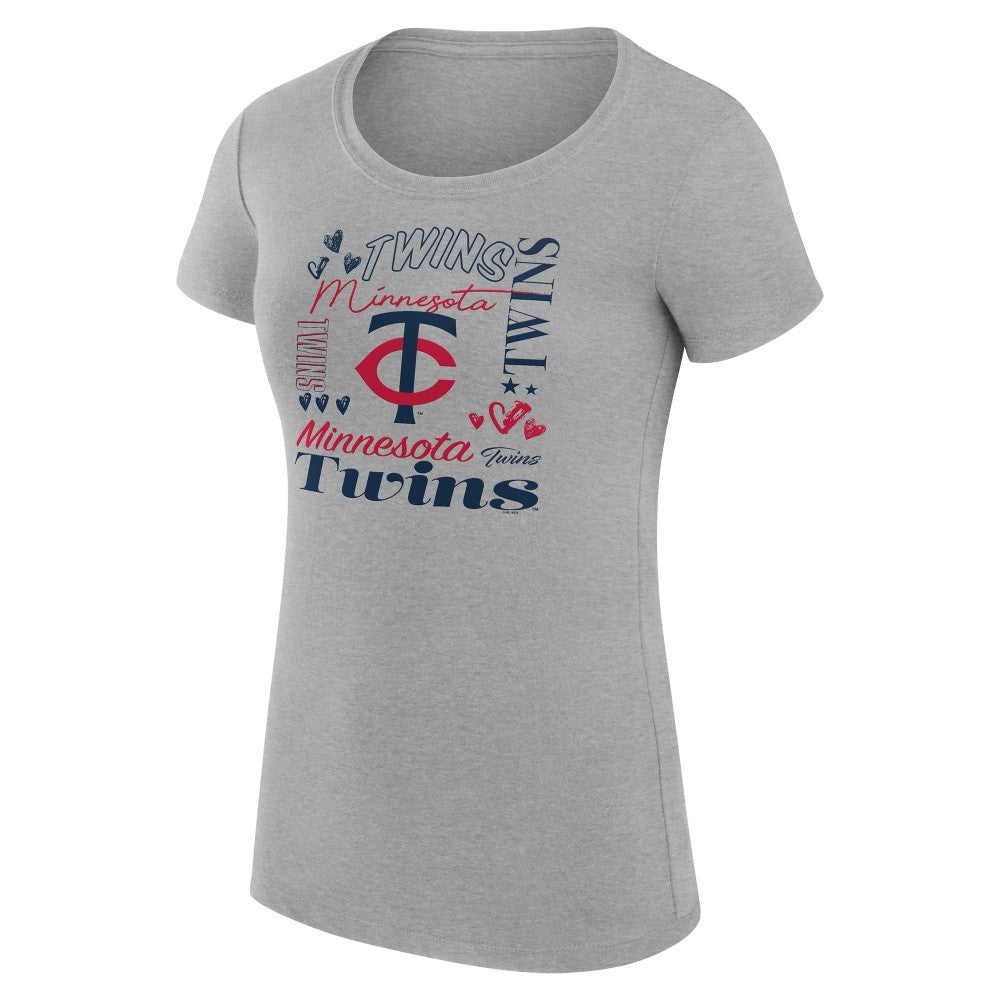 Heather Gray Minnesota Twins G-III 4Her by Carl Banks Women's Super-Slim Fit Lightweight Collage Team Graphic Crew Neck T-Shirt