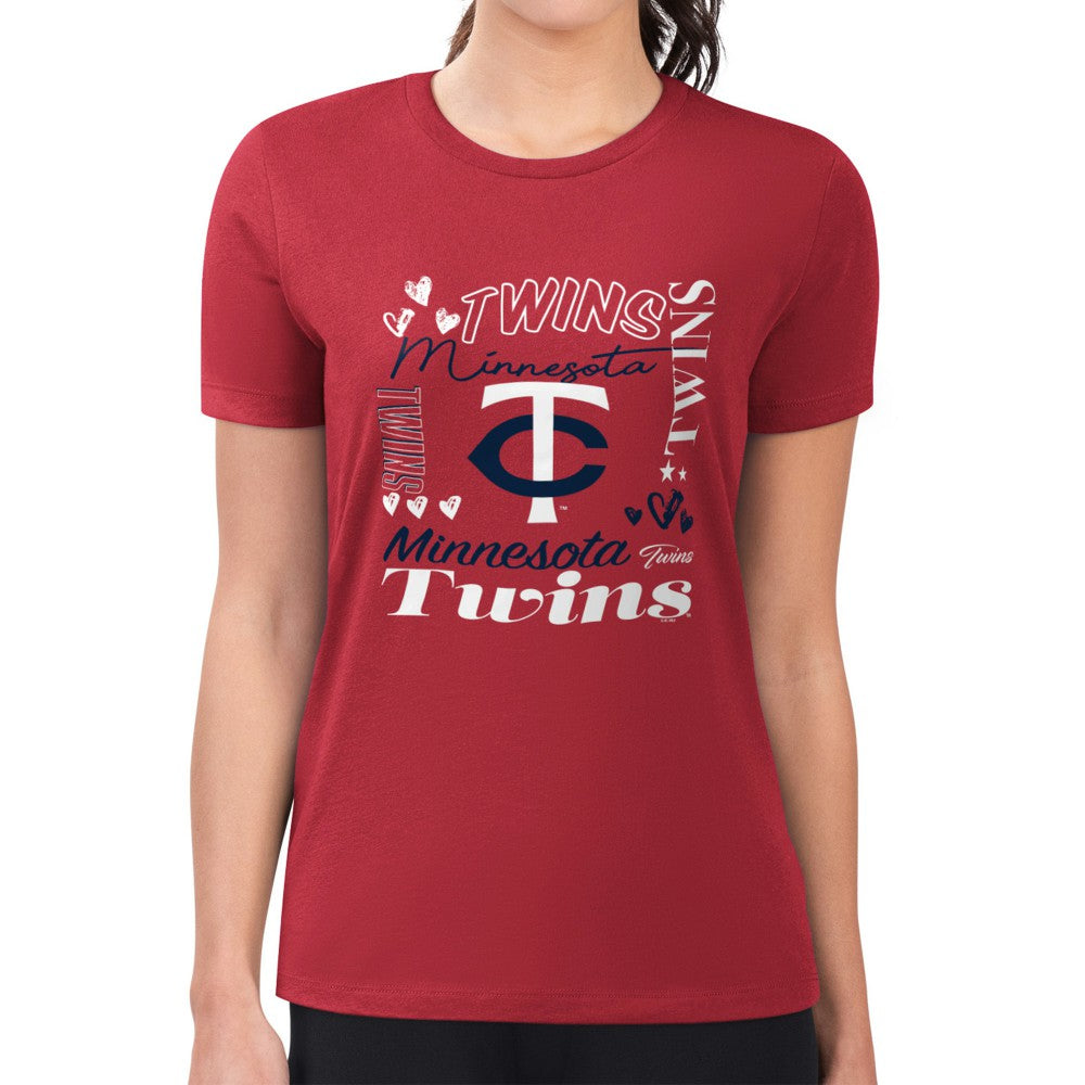 Red Minnesota Twins G-III 4Her by Carl Banks Women's Super-Slim Fit Lightweight Collage Team Graphic Crew Neck T-Shirt