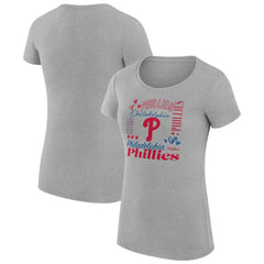 Heather Gray Philadelphia Phillies G-III 4Her by Carl Banks Women's Super-Slim Fit Lightweight Collage Team Graphic Crew Neck T-Shirt