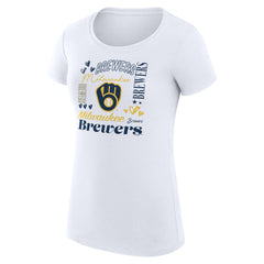 White Milwaukee Brewers G-III 4Her by Carl Banks Women's Super-Slim Fit Lightweight Collage Team Graphic Crew Neck T-Shirt