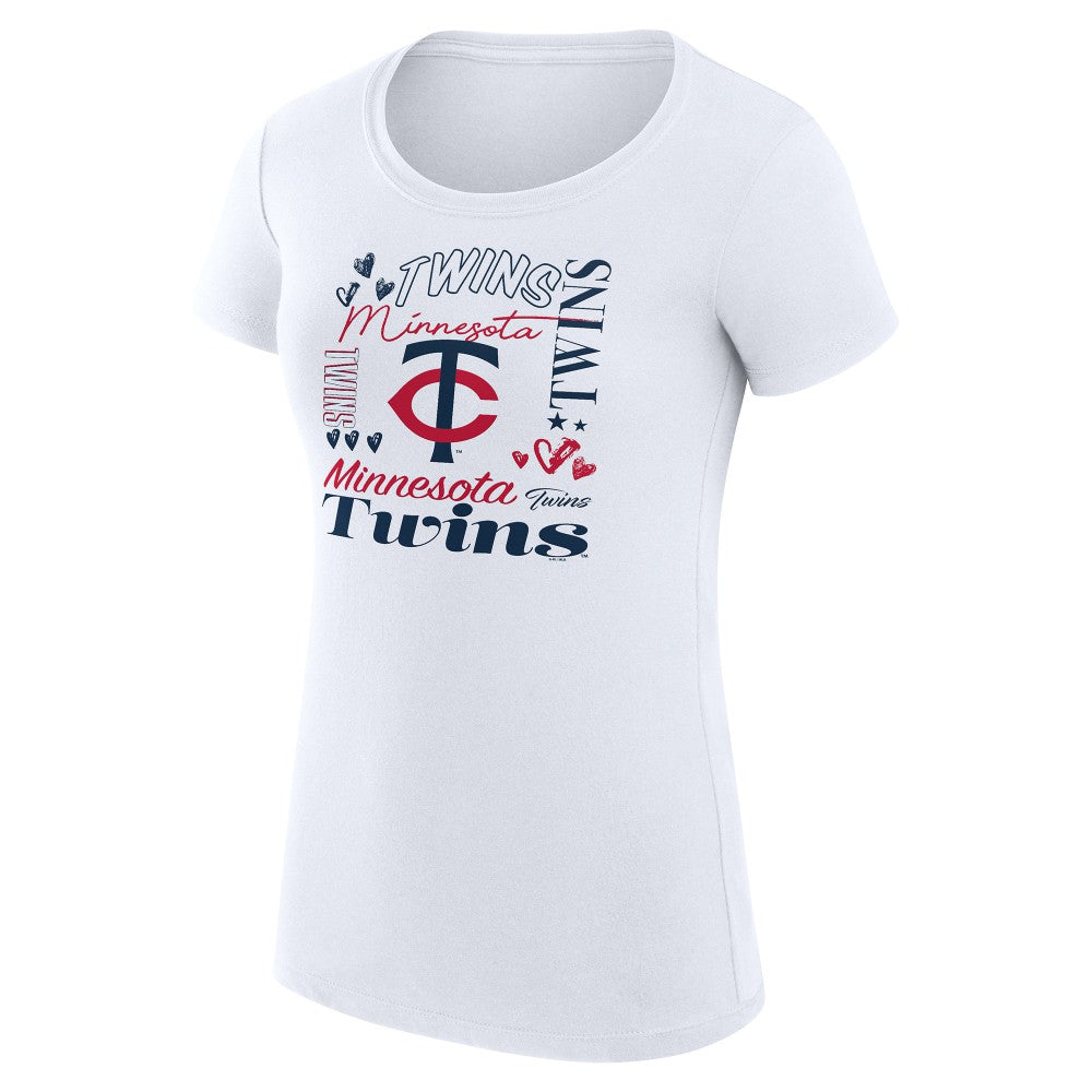 White Minnesota Twins G-III 4Her by Carl Banks Women's Super-Slim Fit Lightweight Collage Team Graphic Crew Neck T-Shirt