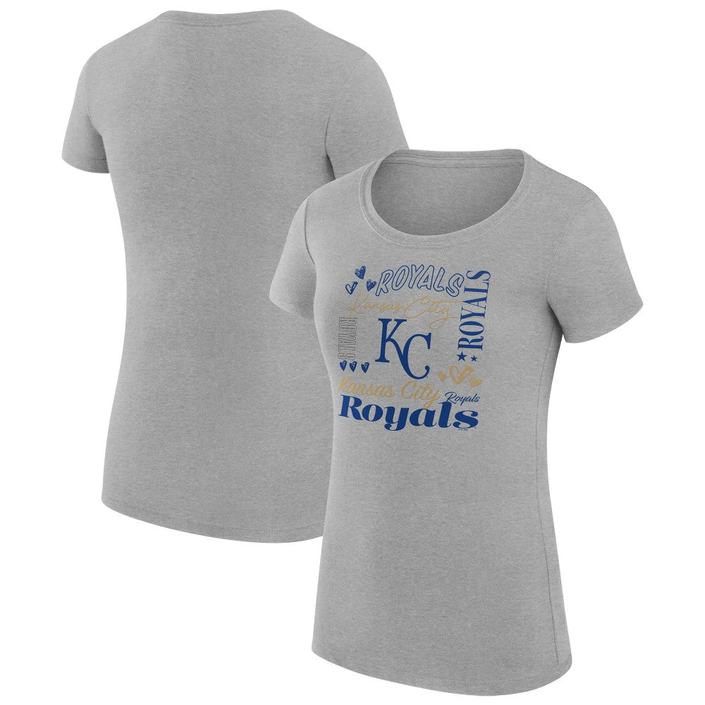 Heather Gray Kansas City Royals G-III 4Her by Carl Banks Women's Super-Slim Fit Lightweight Collage Team Graphic Crew Neck T-Shirt