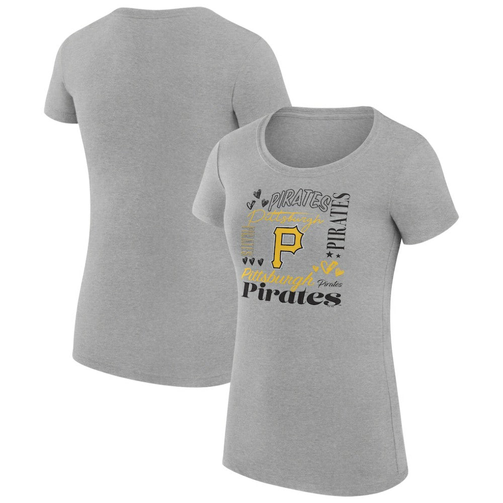 Heather Gray Pittsburgh Pirates G-III 4Her by Carl Banks Women's Super-Slim Fit Lightweight Collage Team Graphic Crew Neck T-Shirt